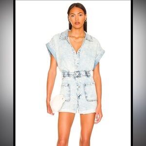 BLANKNYC Head Backstage Denim Romper Sz Large Acid Wash Cap Sleeve NWT